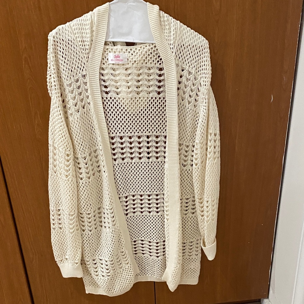 Justice Ivory Open-Knit Hoodie Cardigan